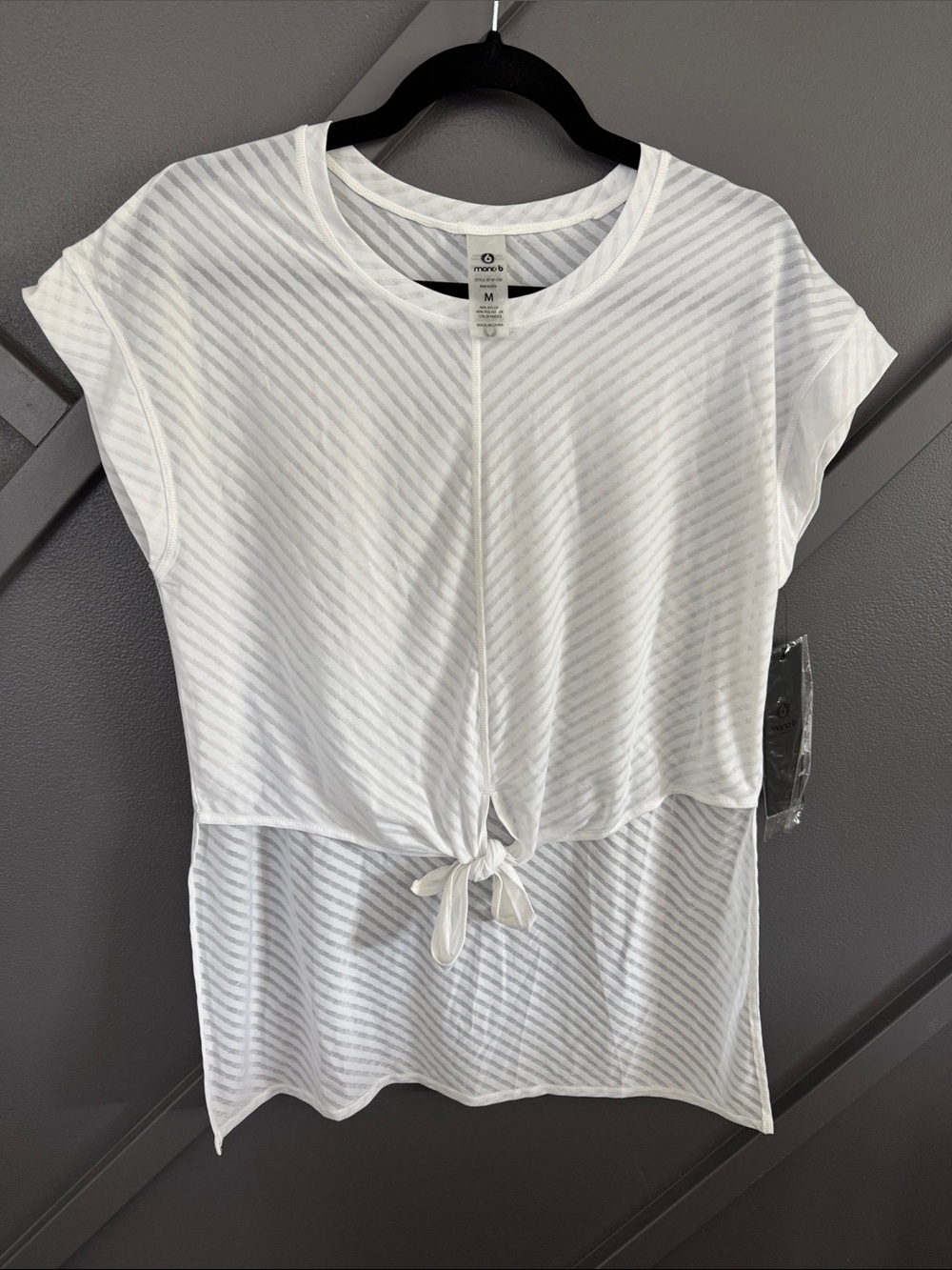 Mono B White Sheer Stripe Tie-Front Tunic